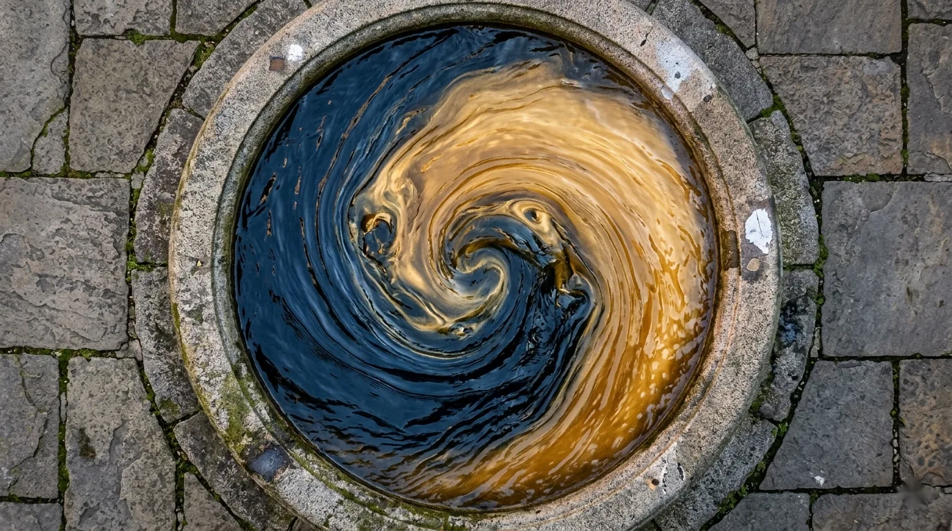 Deux courants d'eau tourbillonnant ensemble en forme de yin-yang — bleu et or.