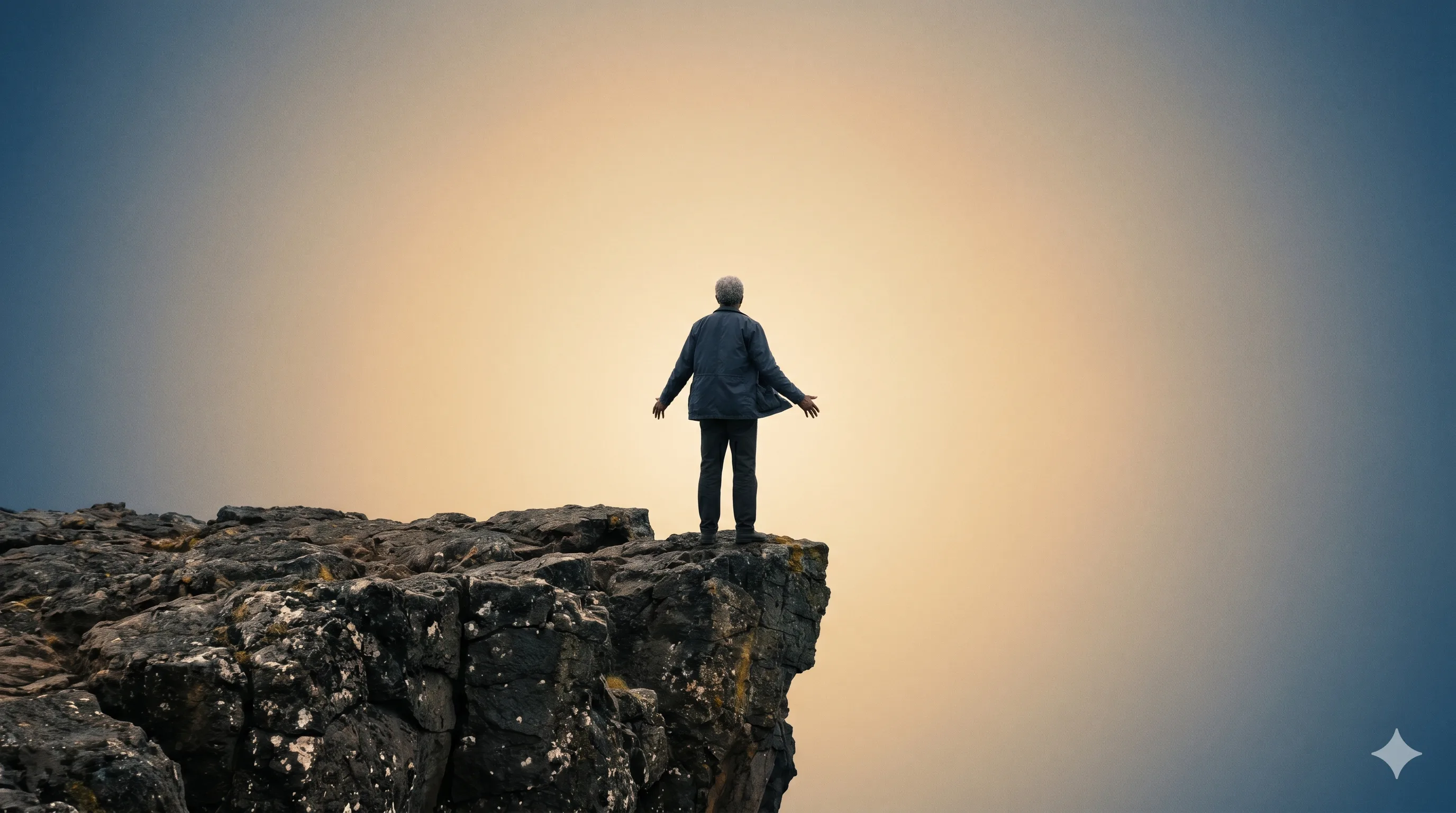 L&rsquo;ouverture &mdash; homme au bord d&rsquo;une falaise face &agrave; l&rsquo;espace infini
